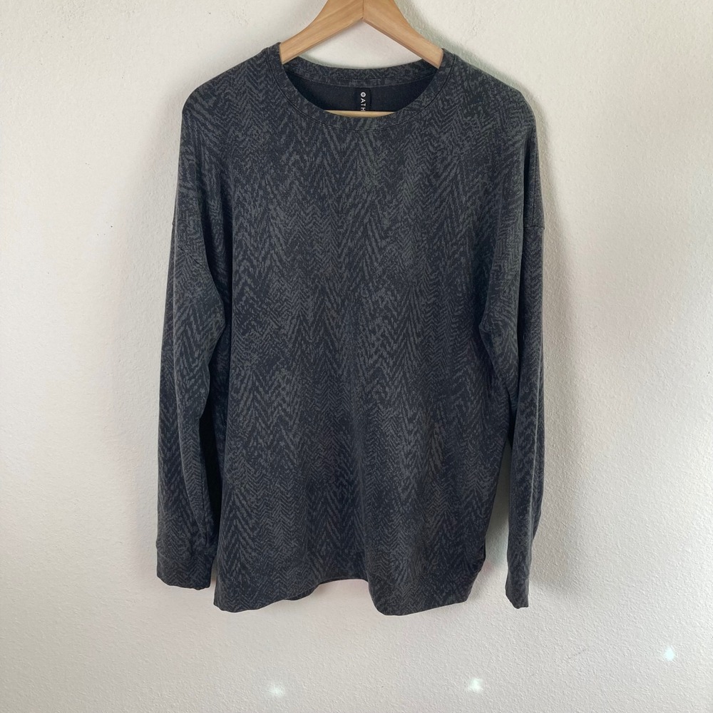 Athleta Pullover Women Large Tall Grey Sweatshirt Luxe Crew Neck Herringbone